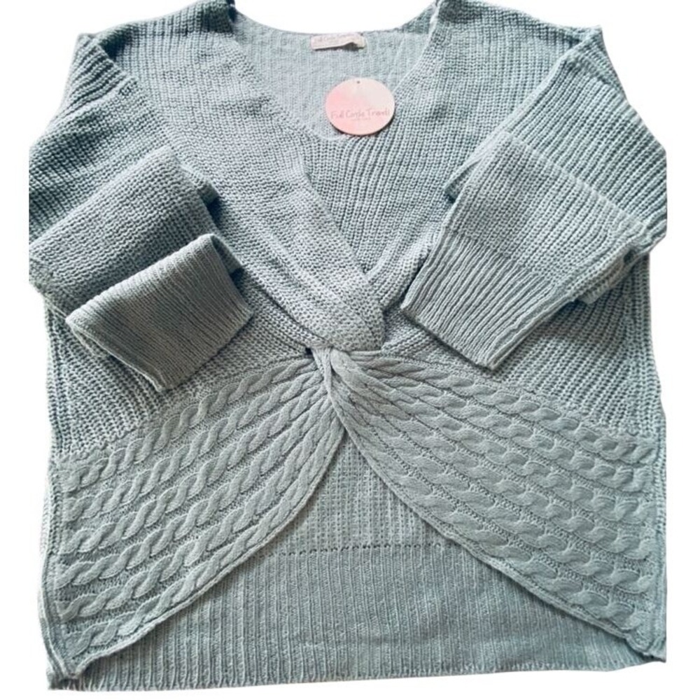 Full Circle Women's Long Sleeve Shirt XL Green V-Neck Knit‎ Top Pullover NEW